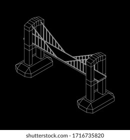 Bridge connection structure. Wireframe low poly mesh vector illustration.