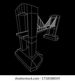 Bridge connection structure. Wireframe low poly mesh vector illustration.