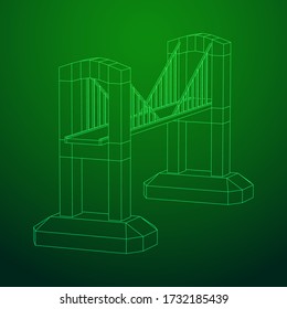 Bridge connection structure. Wireframe low poly mesh vector illustration.