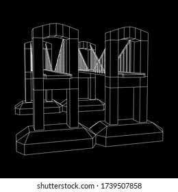 Bridge connection structure. Wireframe low poly mesh vector illustration.