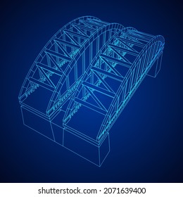 Bridge connection structure. Wireframe low poly mesh vector illustration.