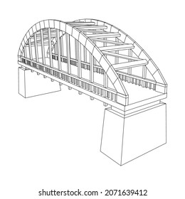 Bridge connection structure. Wireframe low poly mesh vector illustration.