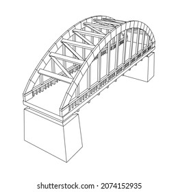 Bridge connection structure. Wireframe low poly mesh vector illustration.