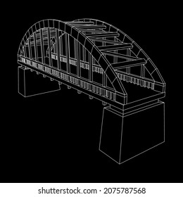 Estructura de conexión de puente. Ilustración vectorial de malla baja de malla de malla de alambre.