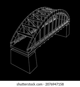 Bridge connection structure. Wireframe low poly mesh vector illustration.