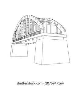 Bridge connection structure. Wireframe low poly mesh vector illustration.