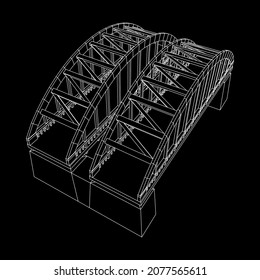 Bridge connection structure. Wireframe low poly mesh vector illustration.