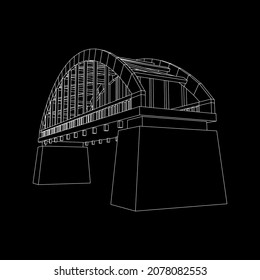 Bridge connection structure. Wireframe low poly mesh vector illustration.