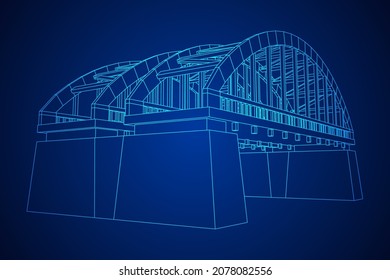 Bridge connection structure. Wireframe low poly mesh vector illustration.
