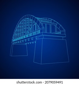 Estructura de conexión de puente. Ilustración vectorial de malla baja de malla de malla de alambre.