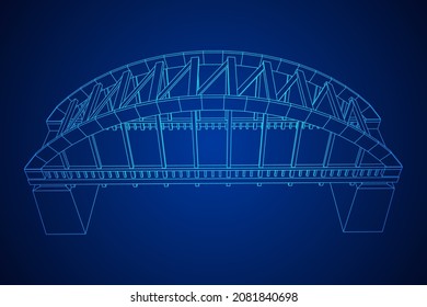 Bridge connection structure. Wireframe low poly mesh vector illustration.
