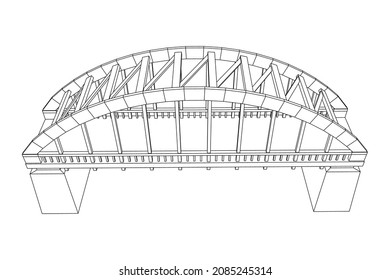 Bridge connection structure. Wireframe low poly mesh vector illustration.
