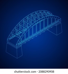 Estructura de conexión de puente. Ilustración vectorial de malla baja de malla de malla de alambre.