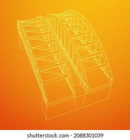 Bridge connection structure. Wireframe low poly mesh vector illustration.