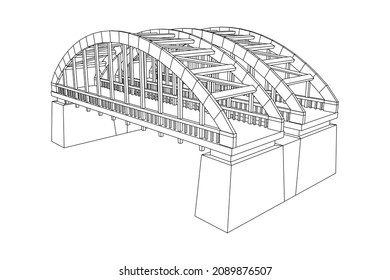 Estructura de conexión de puente. Ilustración vectorial de malla baja de malla de malla de alambre.