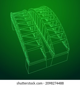 Bridge connection structure. Wireframe low poly mesh vector illustration.