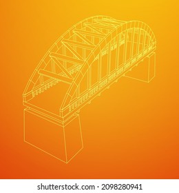 Bridge connection structure. Wireframe low poly mesh vector illustration.