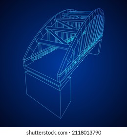 Bridge connection structure. Wireframe low poly mesh vector illustration.