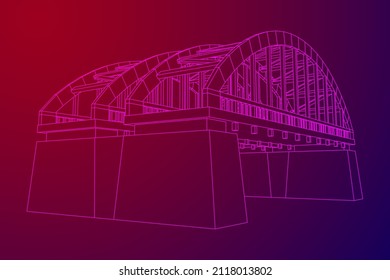 Estructura de conexión de puente. Ilustración vectorial de malla baja de malla de malla de alambre.