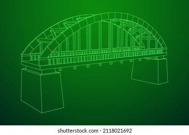 Bridge connection structure. Wireframe low poly mesh vector illustration.