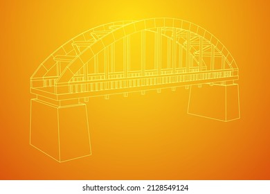 Bridge connection structure. Wireframe low poly mesh vector illustration.