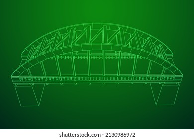 Estructura de conexión de puente. Ilustración vectorial de malla baja de malla de malla de alambre.