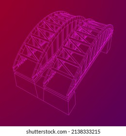 Estructura de conexión de puente. Ilustración vectorial de malla baja de malla de malla de alambre.
