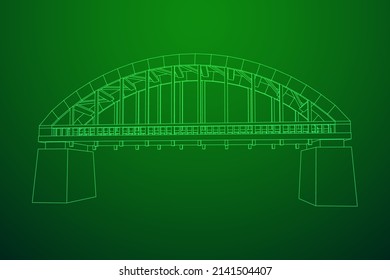 Estructura de conexión de puente. Ilustración vectorial de malla baja de malla de malla de alambre.