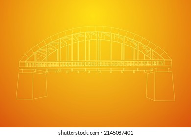 Bridge connection structure. Wireframe low poly mesh vector illustration.