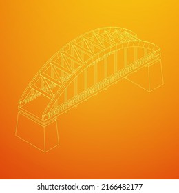 Bridge connection structure. Wireframe low poly mesh vector illustration.