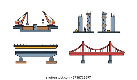 Bridge Construction flat illustration colorful design