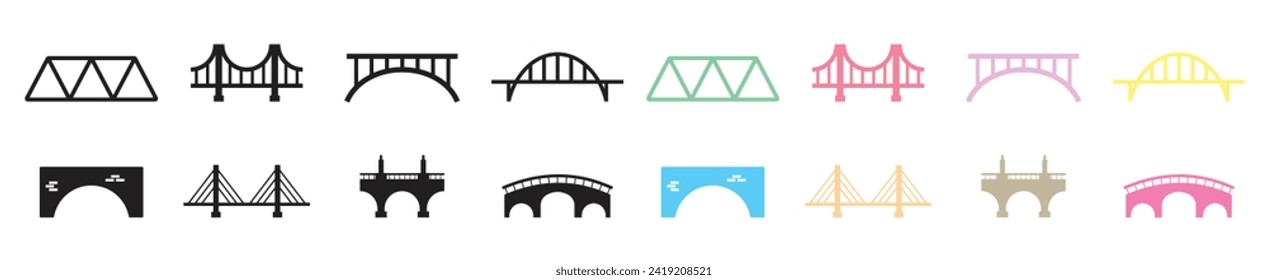 Icono de construcción de puentes, trabajos de marco de puente de estructura de hormigón arco