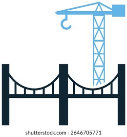Vetor de ícone de construção de ponte, simbolizando o desenvolvimento e a conexão da infraestrutura. Perfeito para engenharia civil, projetos de transporte, planejamento urbano e divisões abrangentes.