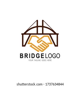 Bridge construction logo icon design vector, Bridge icon with a hand shake