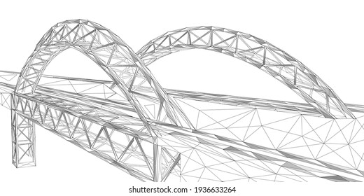 Bridge construction. Low-poly design of fine intertwining lines and dots.