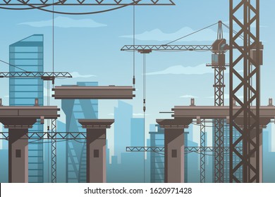 Bridge construction process city background