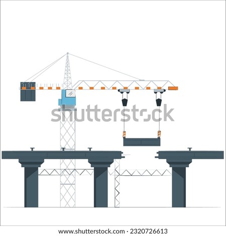 Bridge construction. Steps of building repair bridgework with crane machine, architecture maintenance concept cartoon flat style. Vector illustration of construction architecture bridge design
 Stock foto © 