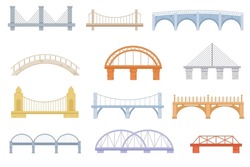 Bridge Of Construction Vector Cartoon Set Icon. Color Graphic Design. Set Of Bridges, Urban Crossover Architecture And Construction For Transportation With Carriageway