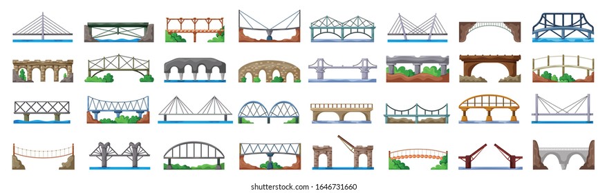 Bridge of construction vector cartoon set icon.Vector illustration river architecture on white background .Isolated cartoon set icon bridge of construction.