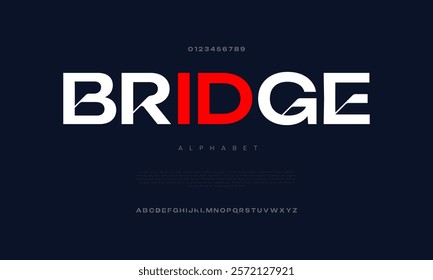 Bridge creative modern geometric urban alphabet font. Digital abstract futuristic, game, techno, robot, music, logo, sport, minimal technology typography. Simple numeric vector illustration