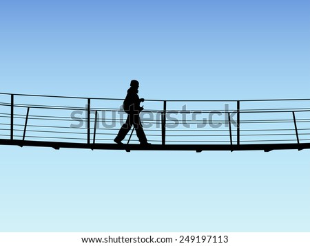 Bridge crossing silhouette on background of sky, Vector illustration
