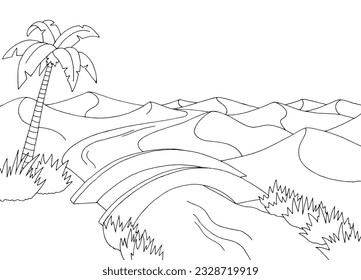 Bridge in the desert river graphic black white landscape sketch illustration vector 