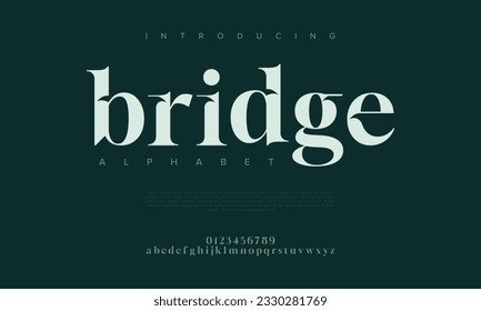 Bridge elegant luxury abstract wedding fashion logo font alphabet. Minimal classic urban fonts for logo, brand etc. Typography typeface uppercase lowercase and number. vector illustration