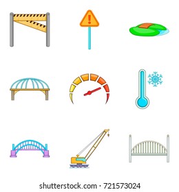 Bridge erection icons set. Cartoon set of 9 bridge erection vector icons for web isolated on white background