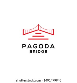 bridge forming pagoda idea logo design vector icon illustration inspiration.