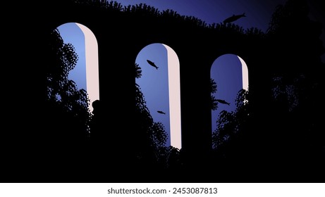 Bridge foundation under water, flat color illustration