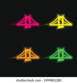 Bridge four color glowing neon vector icon