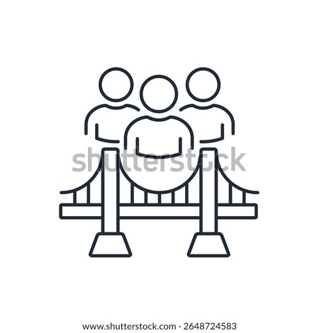 Bridge of Friendship. Unite for Cooperation.  Vector linear icon illustration isolated on white background.