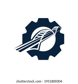 Bridge with gear logo design vector illustration, Creative Bridge logo design concept template, symbols icons