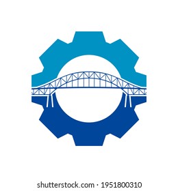 Bridge with gear logo design vector illustration, Creative Bridge logo design concept template, symbols icons